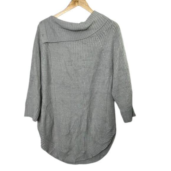 89th + Madison Gray Oversized Cowlneck Side Snap Knit Sweater Women's XL - Picture 6 of 8
